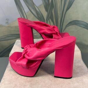Open Edit Hot Pink Platform Knot-Detail Women's Heels, slides, size 7, NWOT